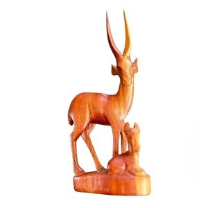 Vintage 1960’s mid century modern hand carved Wood gazelle with baby Sculpture